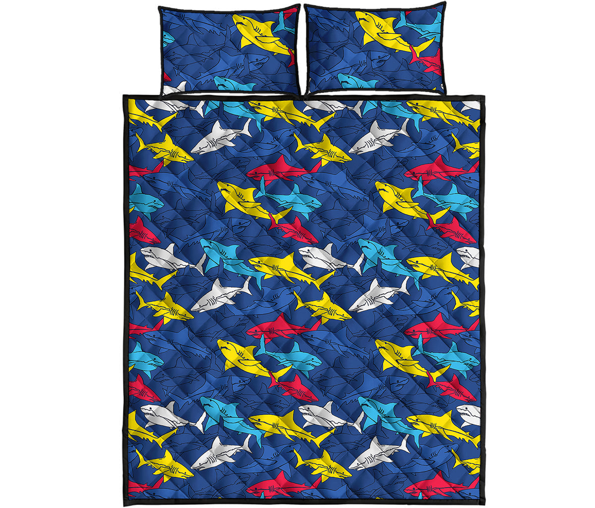 Doodle Shark Pattern Print Quilt Bed Set