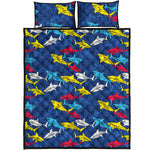 Doodle Shark Pattern Print Quilt Bed Set