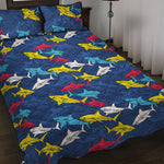 Doodle Shark Pattern Print Quilt Bed Set