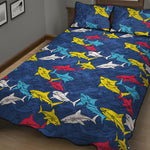 Doodle Shark Pattern Print Quilt Bed Set