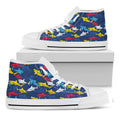 Doodle Shark Pattern Print White High Top Sneakers