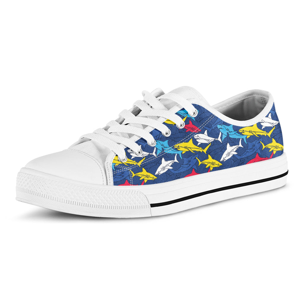 Doodle Shark Pattern Print White Low Top Shoes