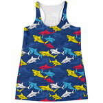 Doodle Shark Pattern Print Women's Racerback Tank Top