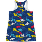 Doodle Shark Pattern Print Women's Racerback Tank Top