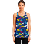 Doodle Shark Pattern Print Women's Racerback Tank Top