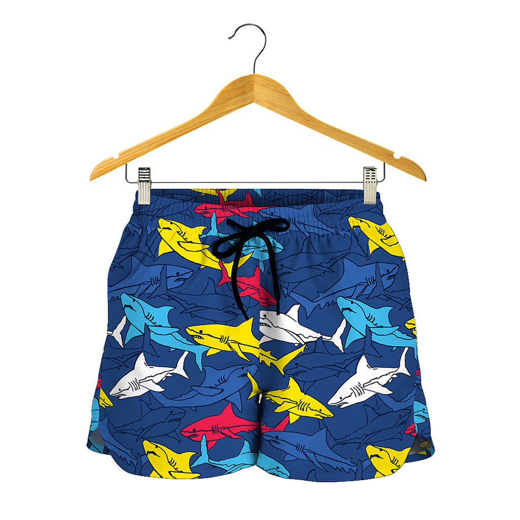 Doodle Shark Pattern Print Women's Shorts