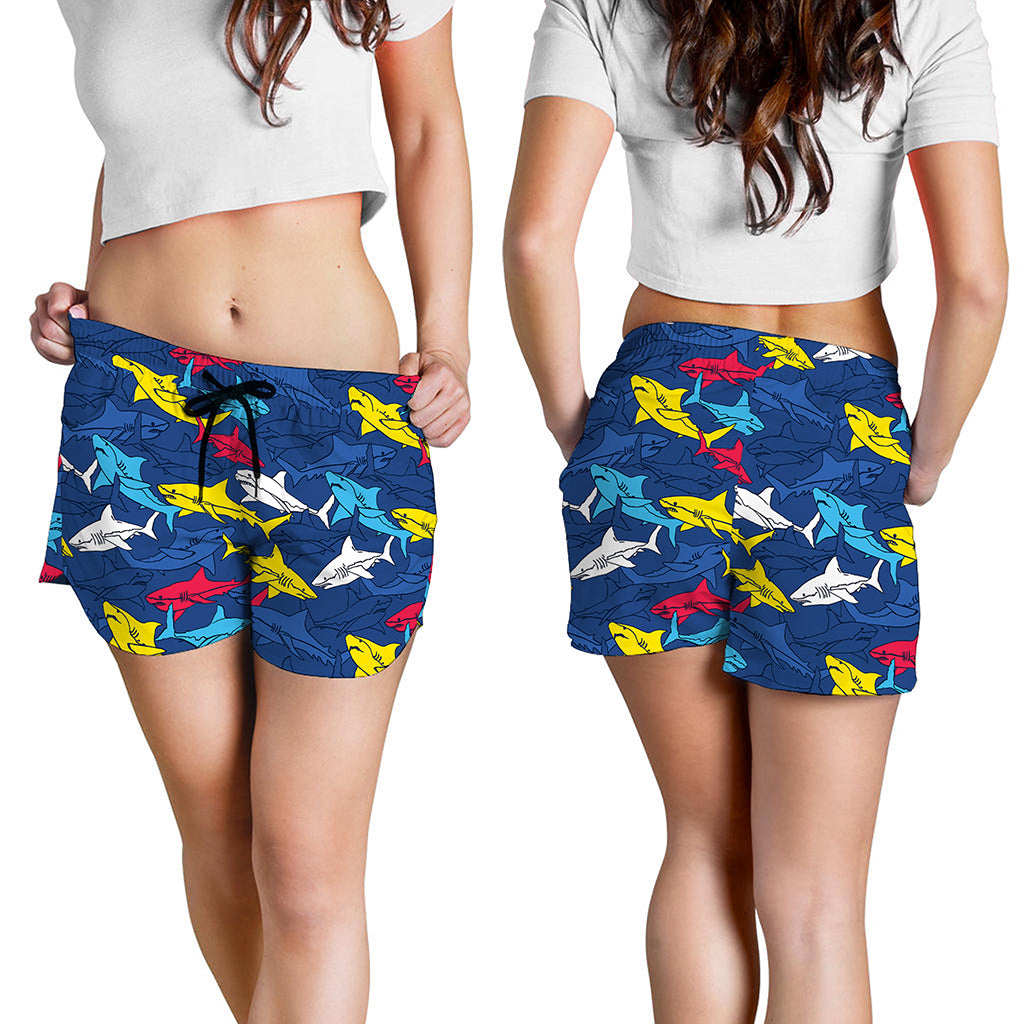 Doodle Shark Pattern Print Women's Shorts