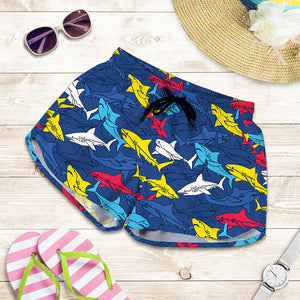 Doodle Shark Pattern Print Women's Shorts