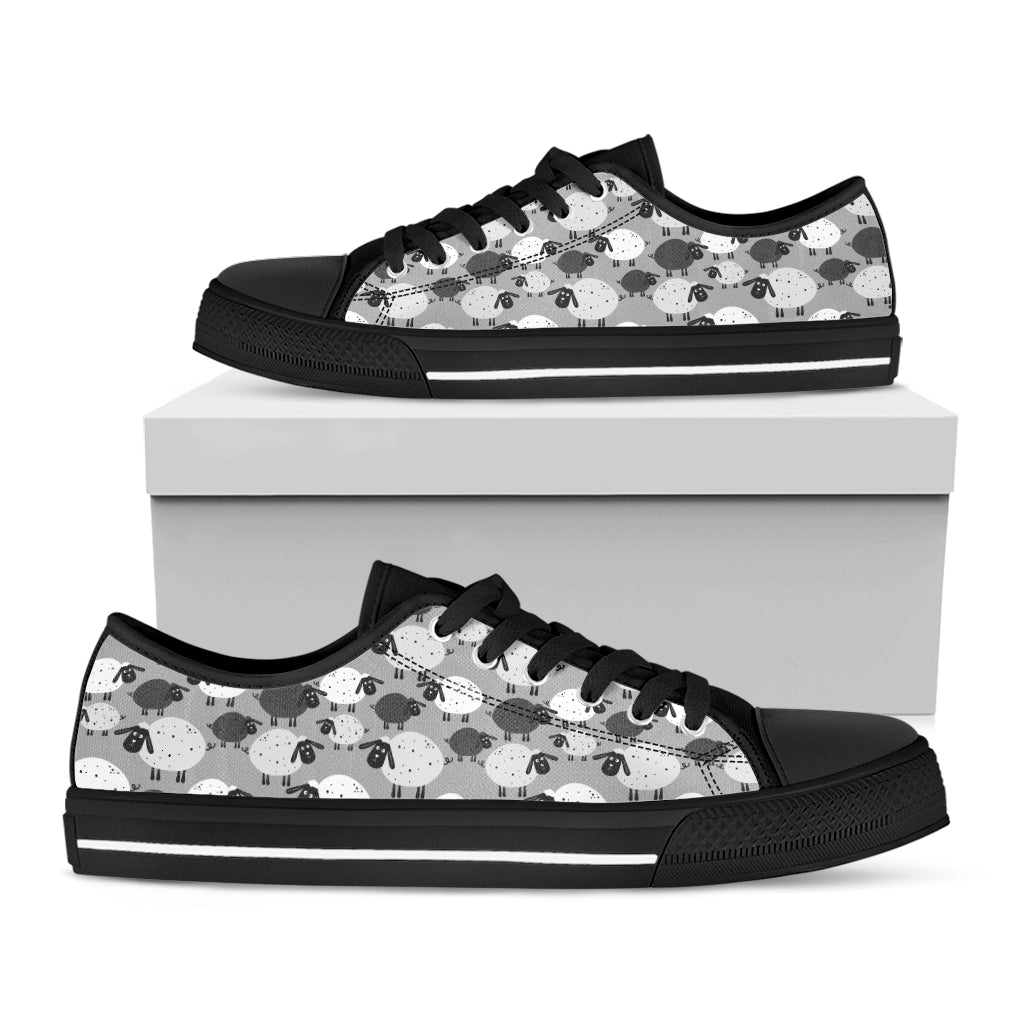 Doodle Sheep Pattern Print Black Low Top Shoes