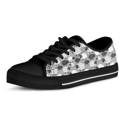 Doodle Sheep Pattern Print Black Low Top Shoes