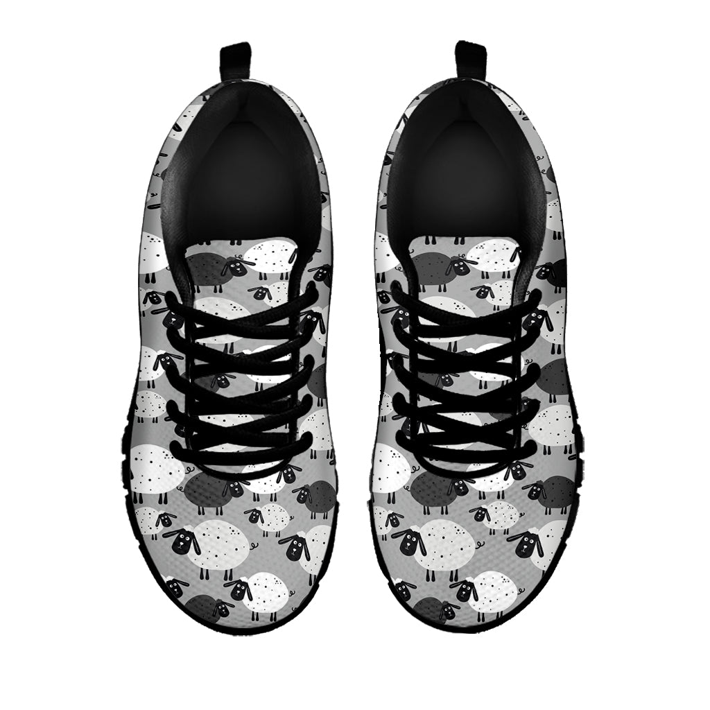 Doodle Sheep Pattern Print Black Sneakers
