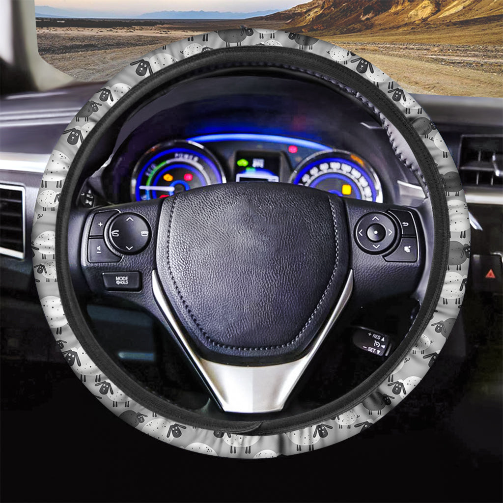 Doodle Sheep Pattern Print Car Steering Wheel Cover