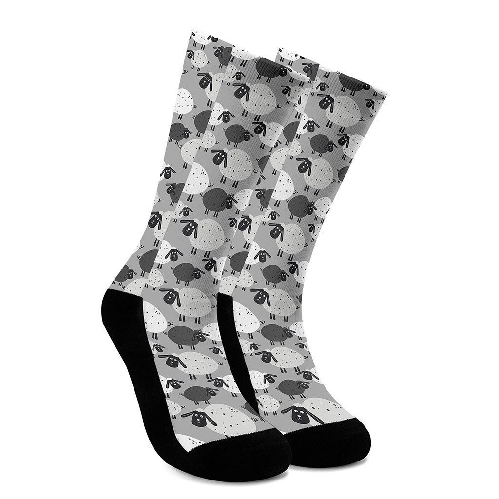 Doodle Sheep Pattern Print Crew Socks