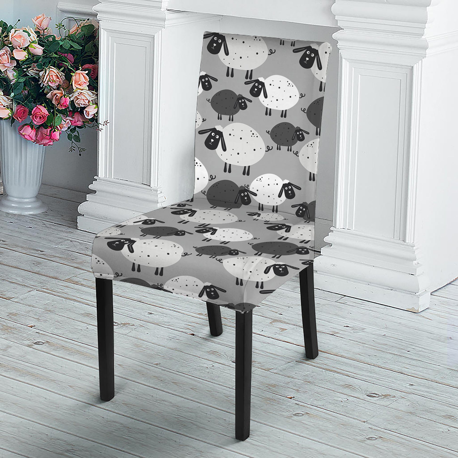 Doodle Sheep Pattern Print Dining Chair Slipcover
