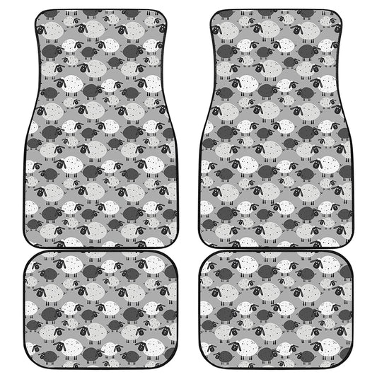 Doodle Sheep Pattern Print Front and Back Car Floor Mats
