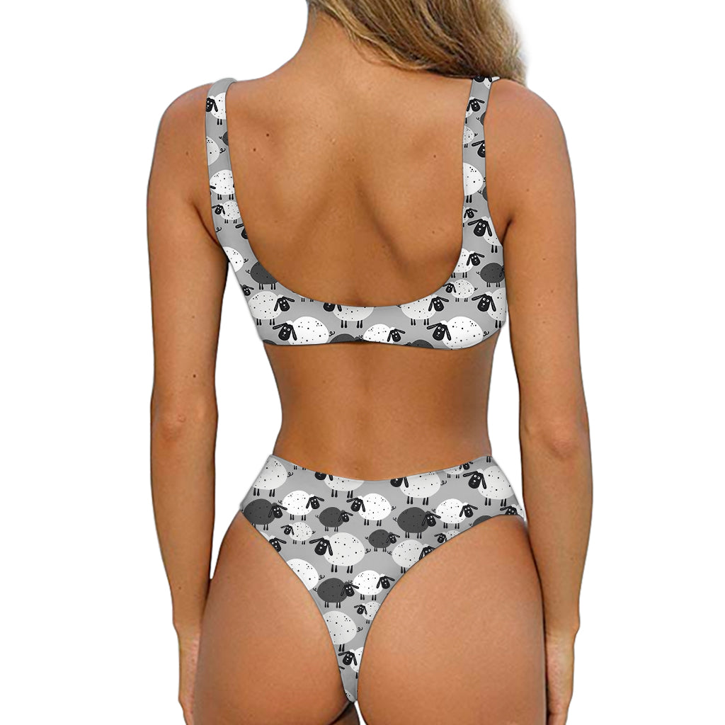 Doodle Sheep Pattern Print Front Bow Tie Bikini