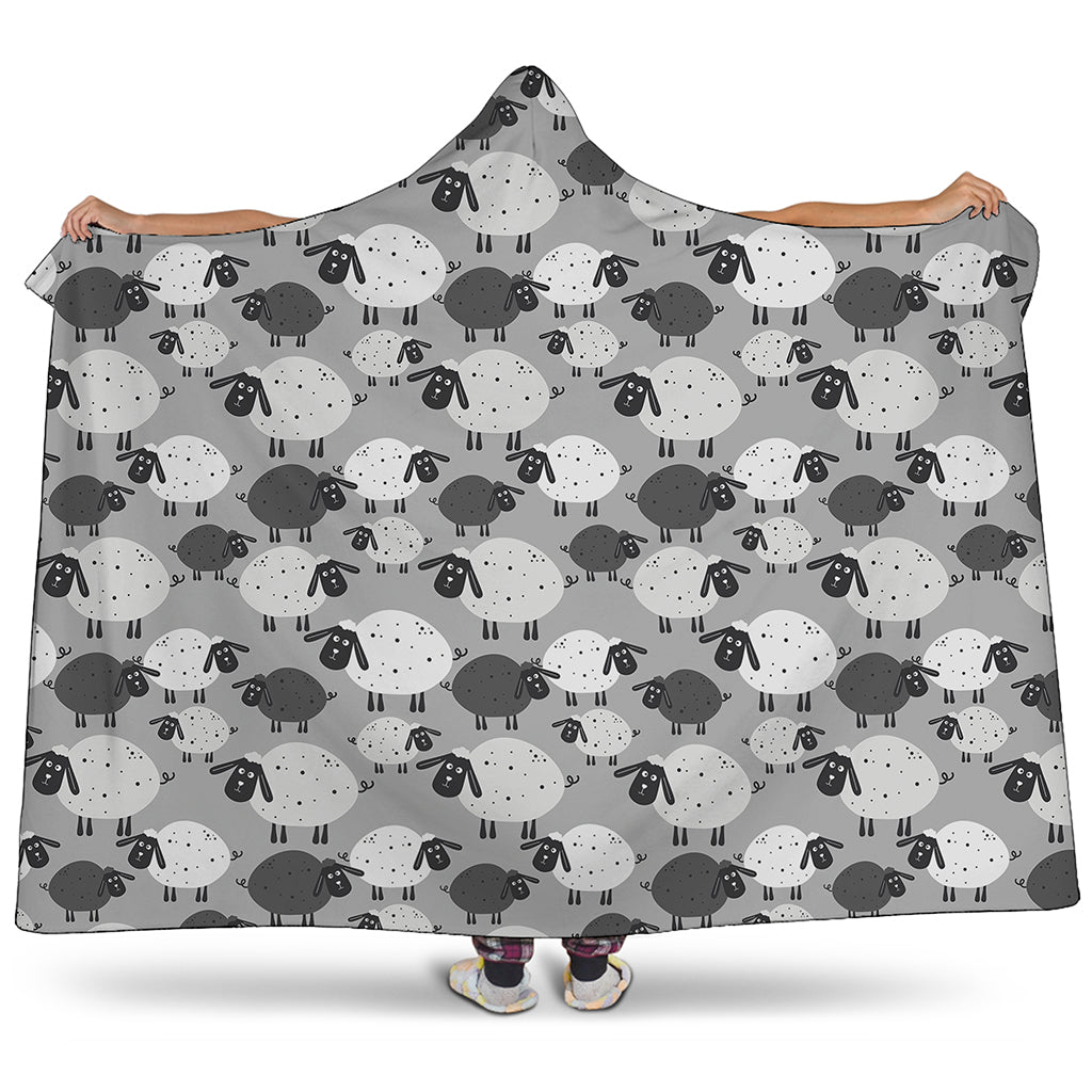 Doodle Sheep Pattern Print Hooded Blanket