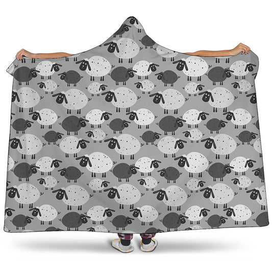 Doodle Sheep Pattern Print Hooded Blanket