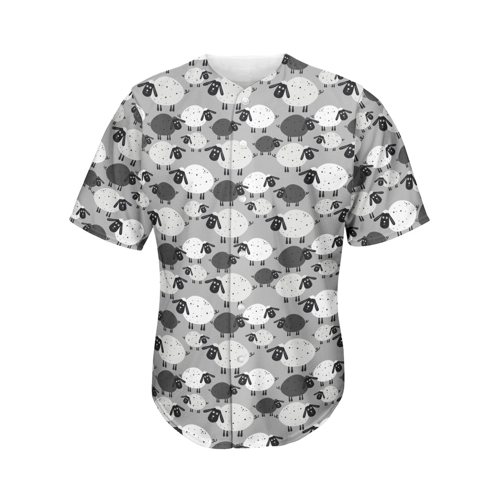 Doodle Sheep Pattern Print Men's Baseball Jersey