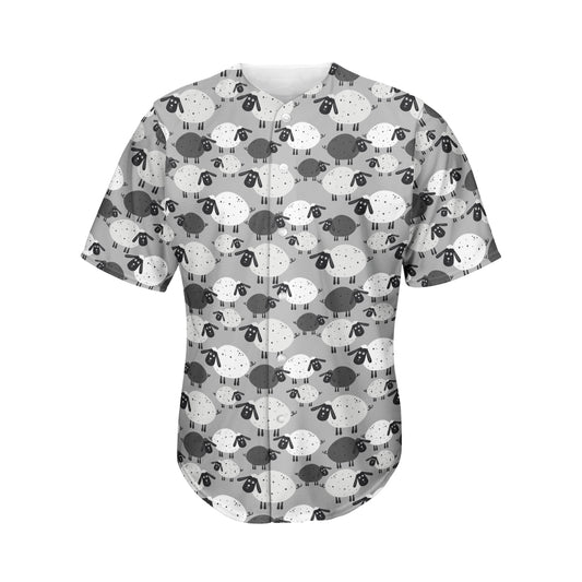 Doodle Sheep Pattern Print Men's Baseball Jersey