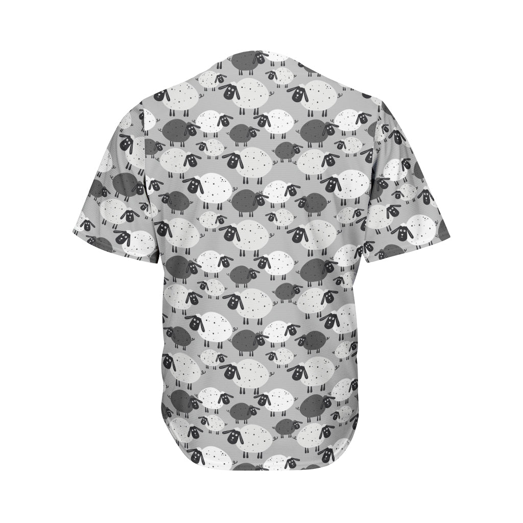 Doodle Sheep Pattern Print Men's Baseball Jersey