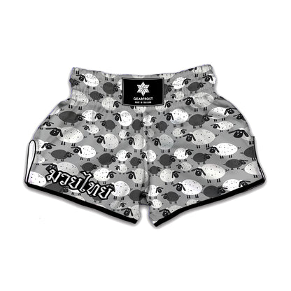 Doodle Sheep Pattern Print Muay Thai Boxing Shorts