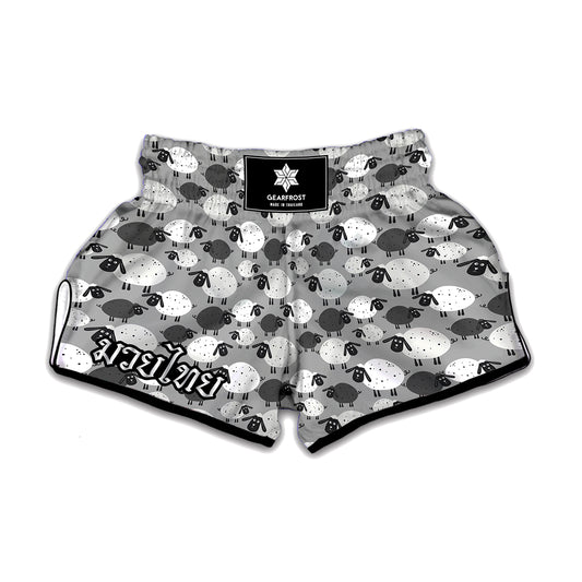 Doodle Sheep Pattern Print Muay Thai Boxing Shorts