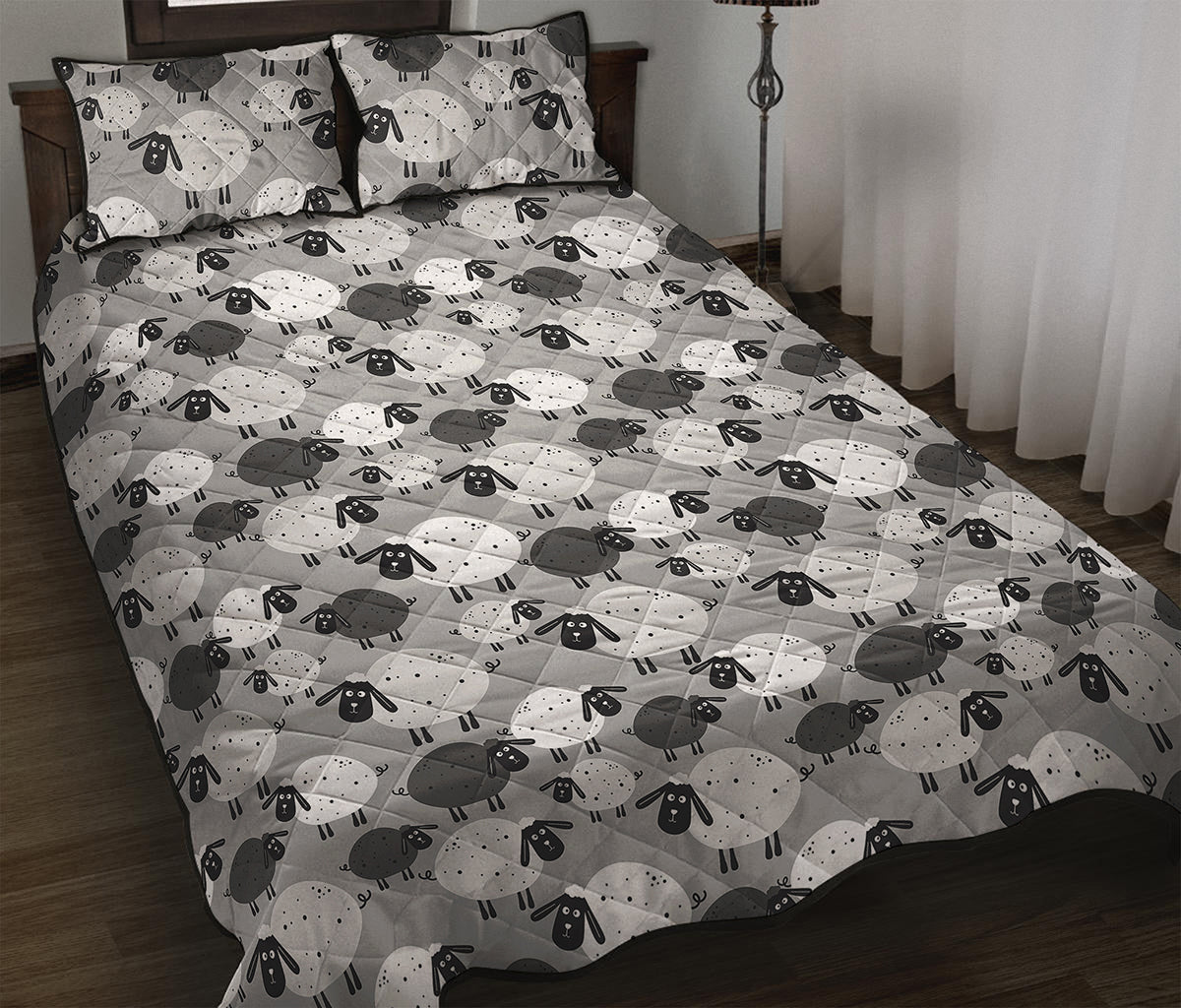 Doodle Sheep Pattern Print Quilt Bed Set