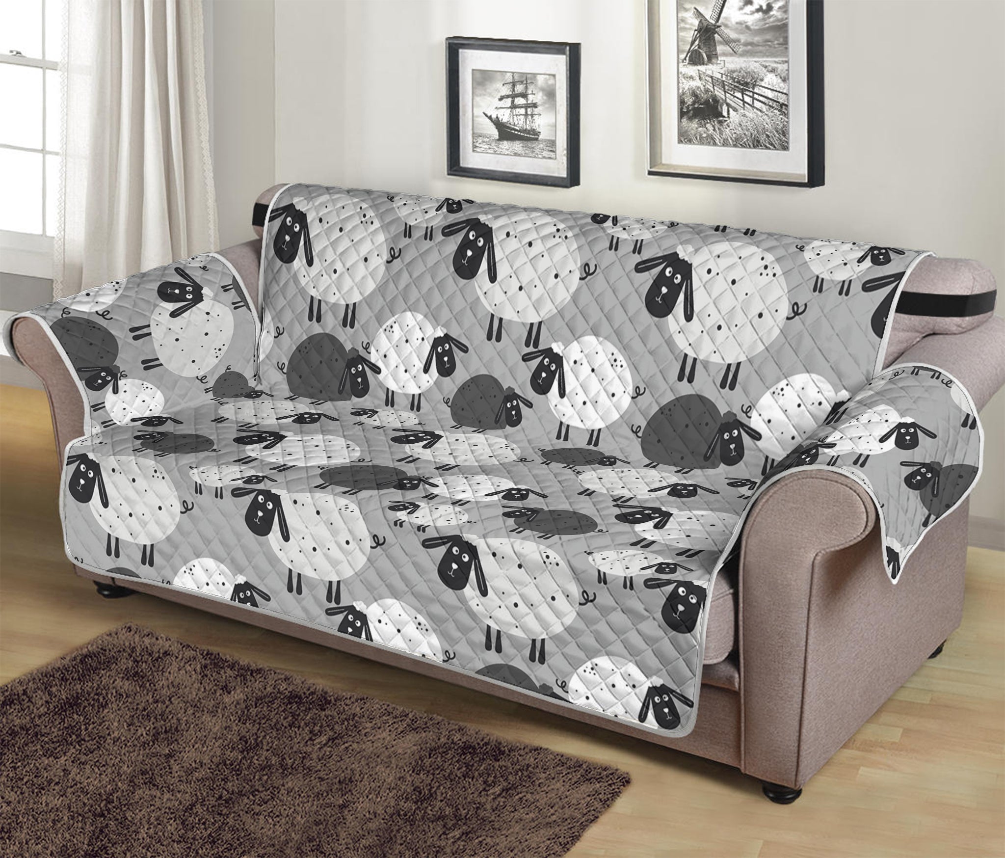 Doodle Sheep Pattern Print Sofa Protector