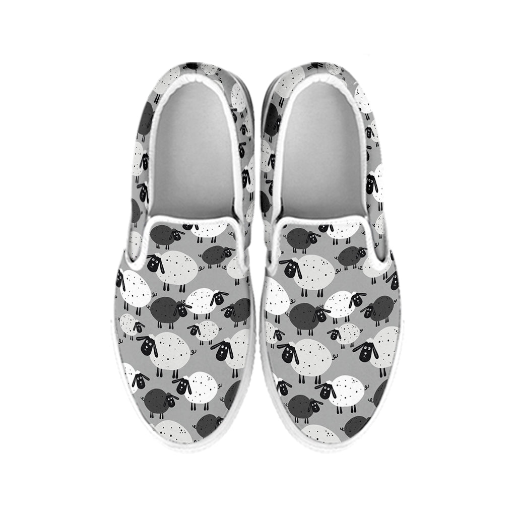 Doodle Sheep Pattern Print White Slip On Shoes