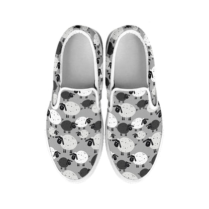 Doodle Sheep Pattern Print White Slip On Shoes