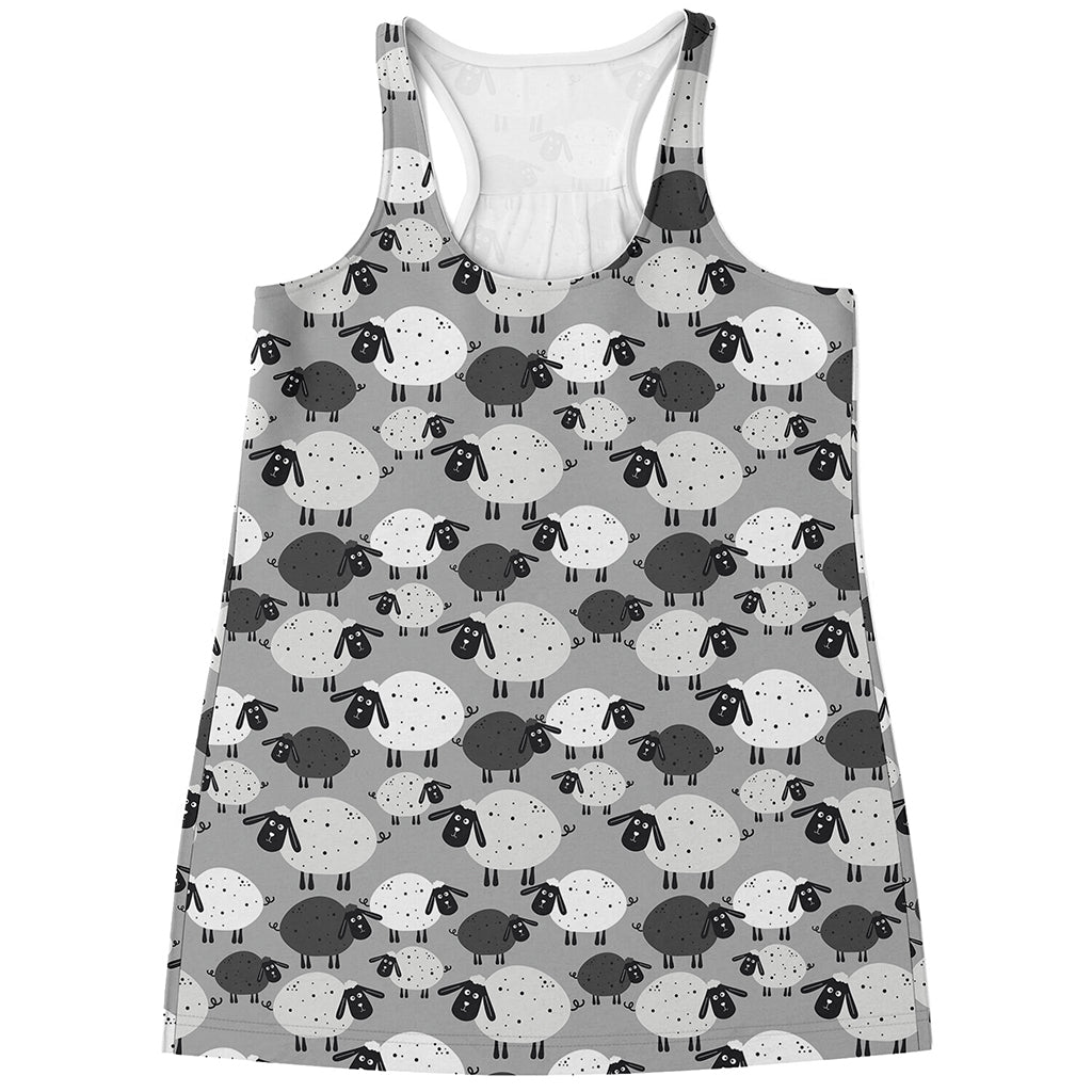 Doodle Sheep Pattern Print Women's Racerback Tank Top