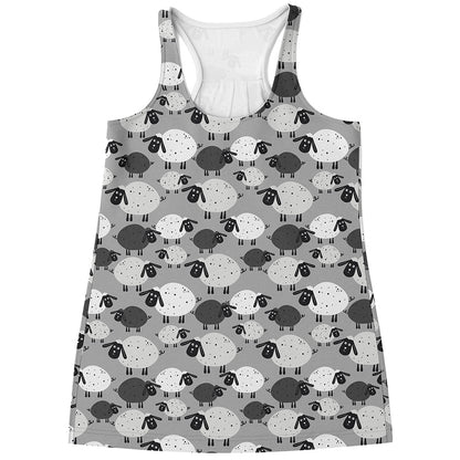 Doodle Sheep Pattern Print Women's Racerback Tank Top