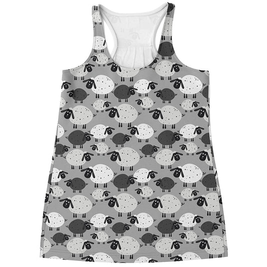 Doodle Sheep Pattern Print Women's Racerback Tank Top