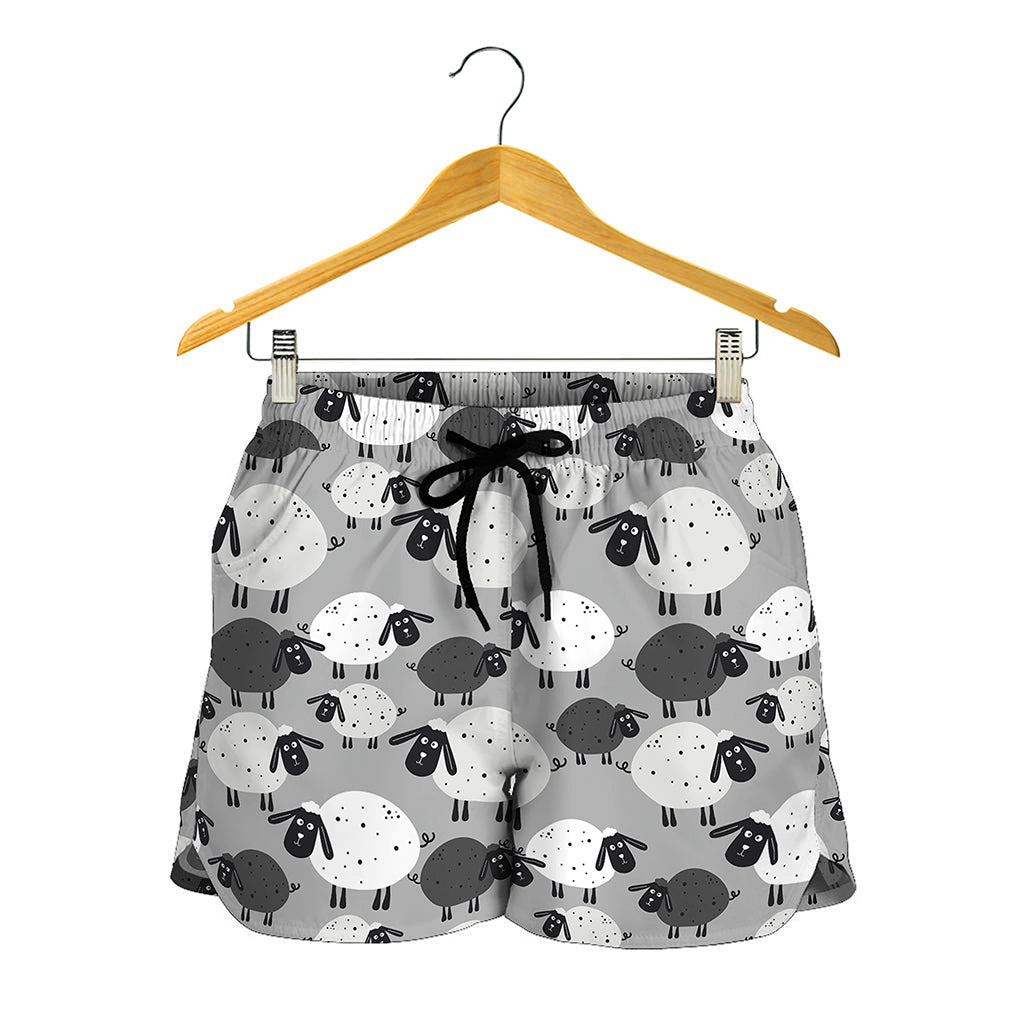 Doodle Sheep Pattern Print Women's Shorts