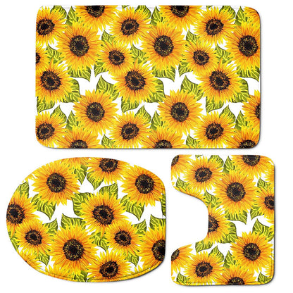 Doodle Sunflower Pattern Print 3 Piece Bath Mat Set