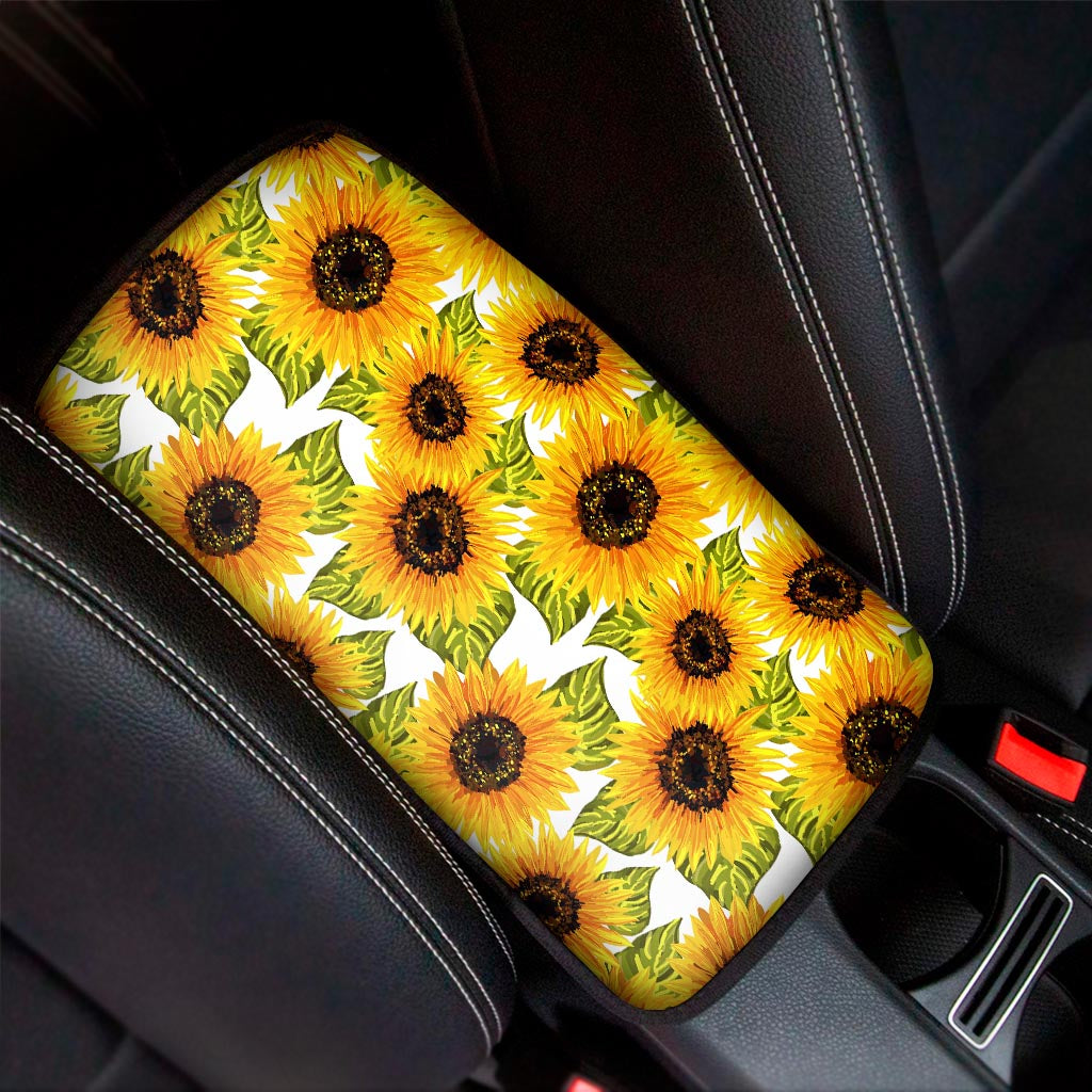 Doodle Sunflower Pattern Print Car Center Console Cover