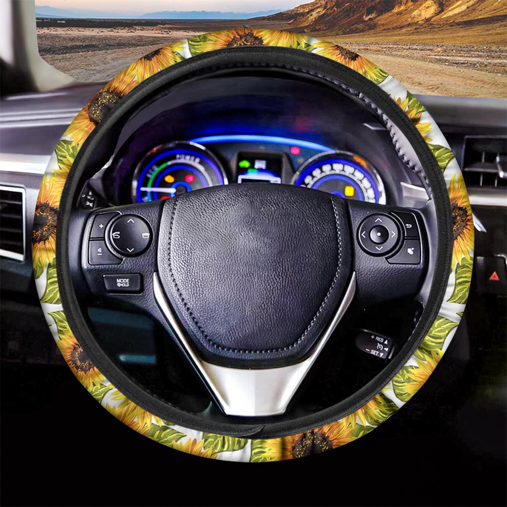 Doodle Sunflower Pattern Print Car Steering Wheel Cover
