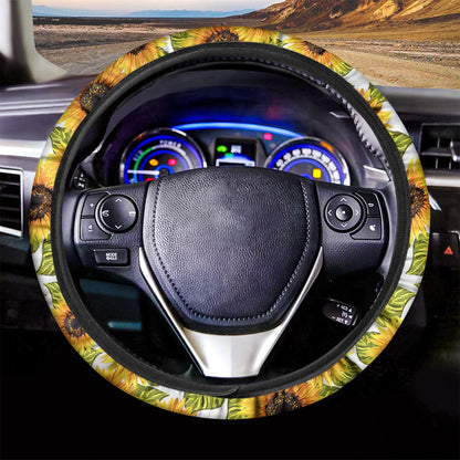 Doodle Sunflower Pattern Print Car Steering Wheel Cover