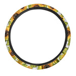 Doodle Sunflower Pattern Print Car Steering Wheel Cover