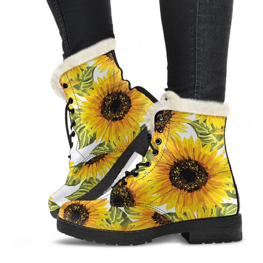Doodle Sunflower Pattern Print Comfy Boots GearFrost