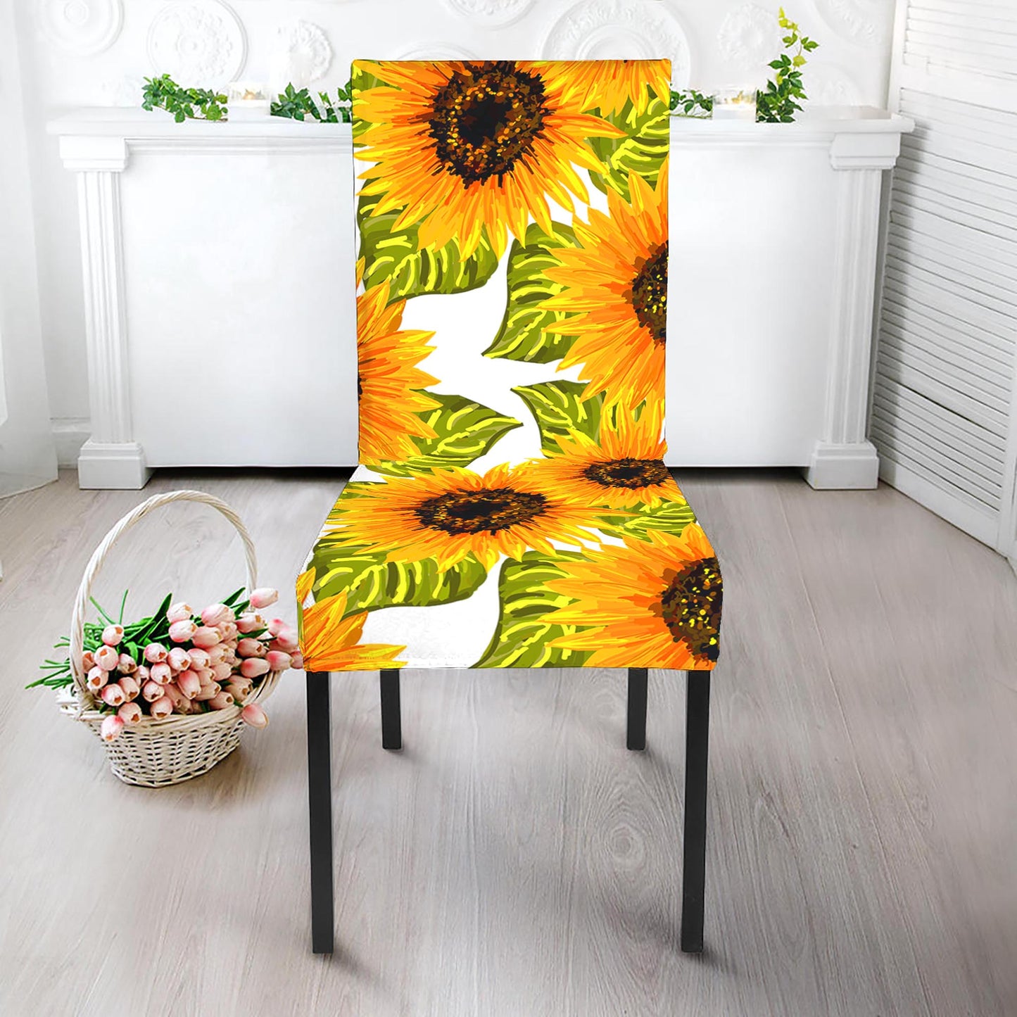 Doodle Sunflower Pattern Print Dining Chair Slipcover