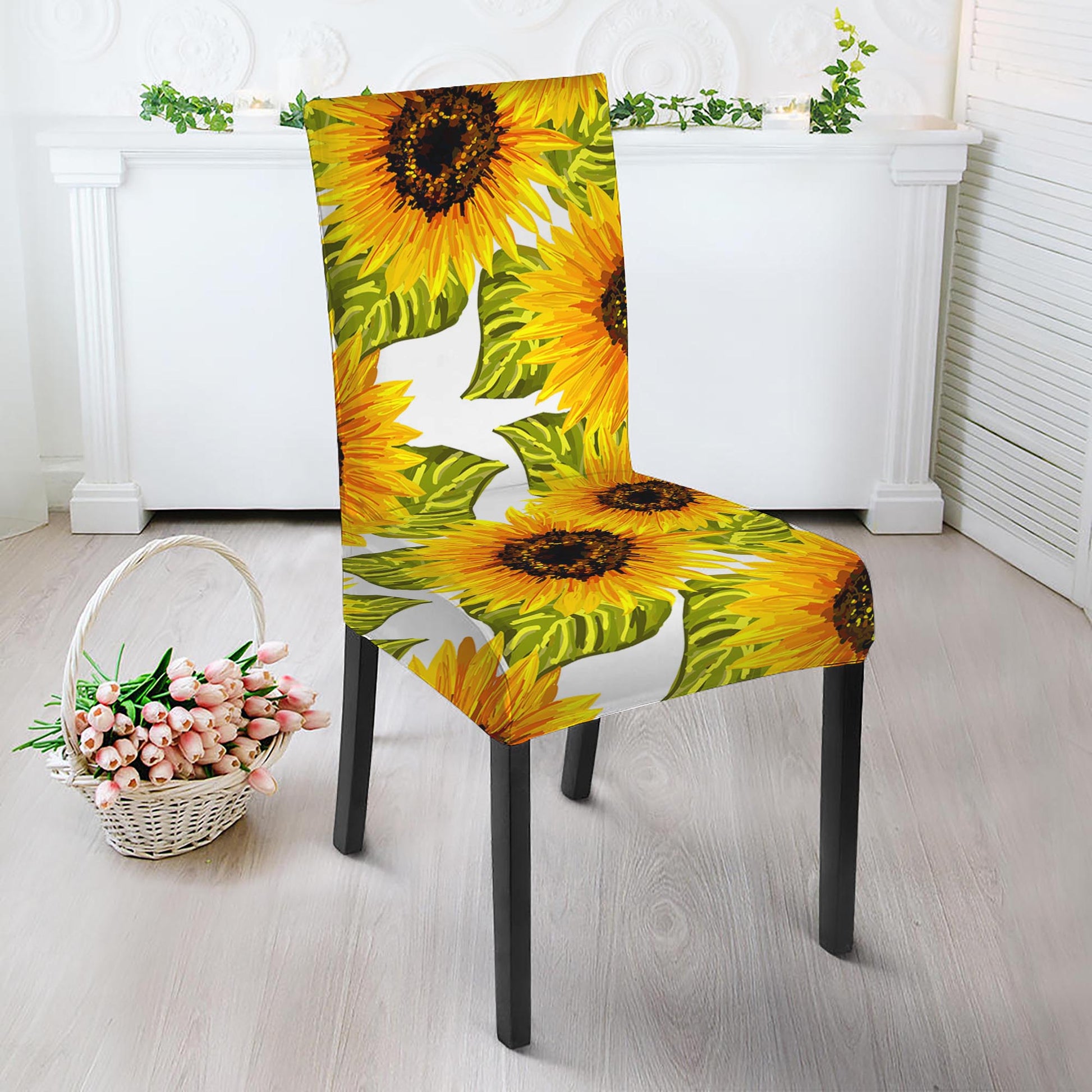 Doodle Sunflower Pattern Print Dining Chair Slipcover