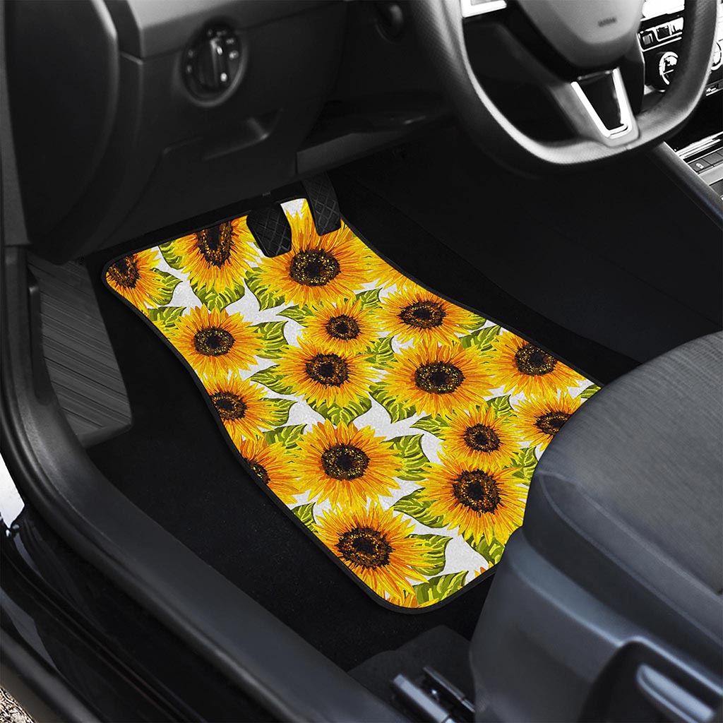 Doodle Sunflower Pattern Print Front and Back Car Floor Mats