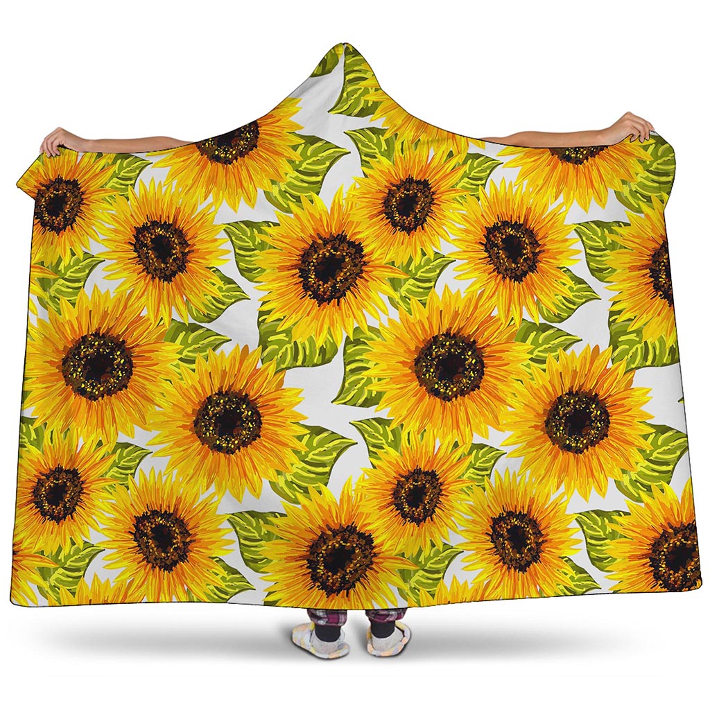 Doodle Sunflower Pattern Print Hooded Blanket