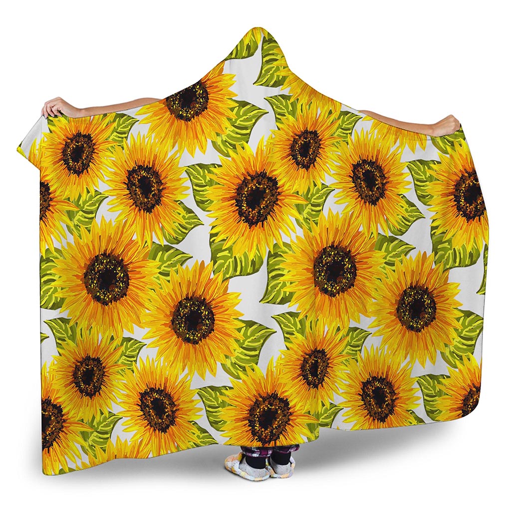 Doodle Sunflower Pattern Print Hooded Blanket