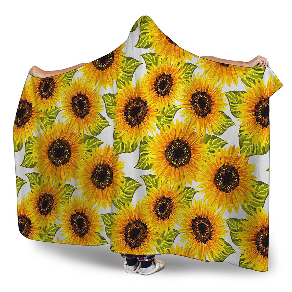 Doodle Sunflower Pattern Print Hooded Blanket