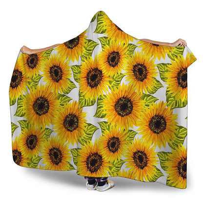 Doodle Sunflower Pattern Print Hooded Blanket