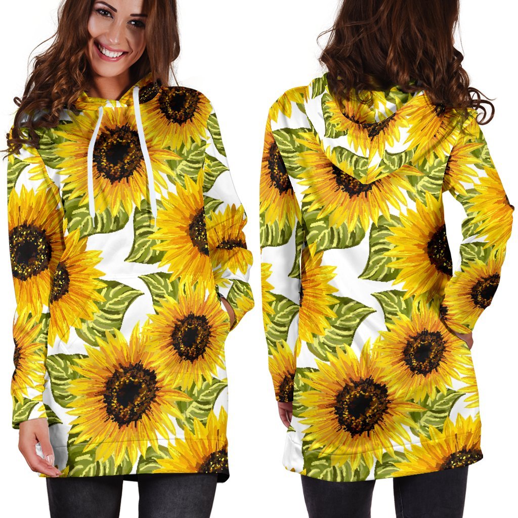 Doodle Sunflower Pattern Print Hoodie Dress GearFrost