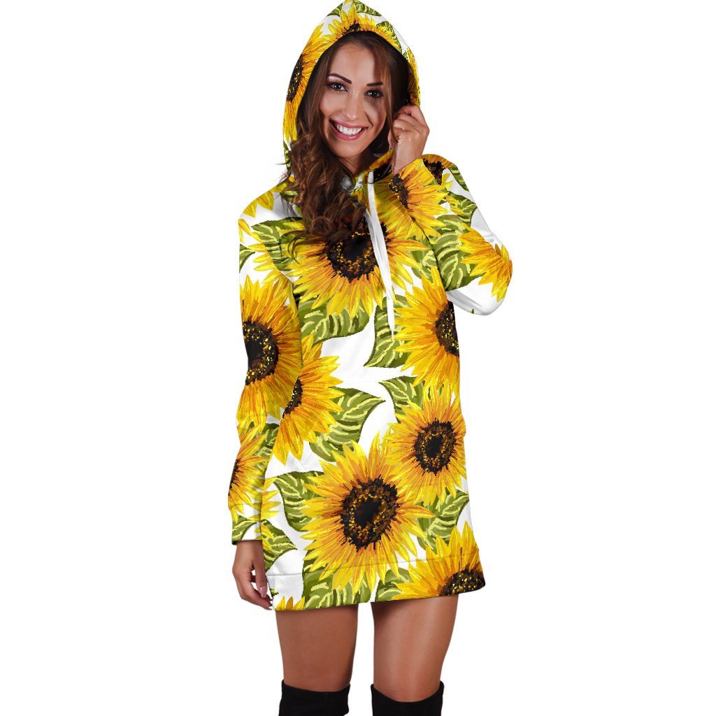 Doodle Sunflower Pattern Print Hoodie Dress GearFrost